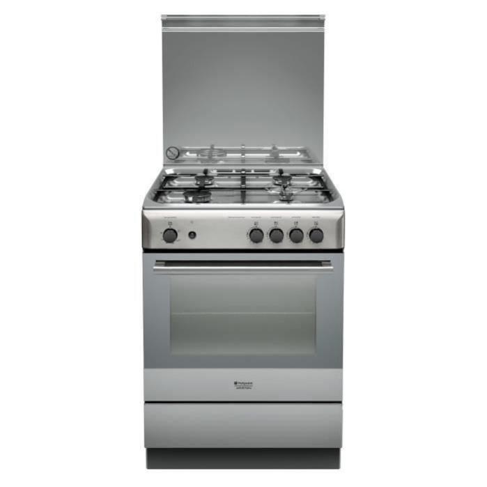 HOTPOINT H6GGC1EXFR - Cuisiniere table gaz-4 foyers-Four gaz-Catalyse-58L-A-Inox