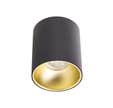 - Plafonnier rond noir et or en saillie, ampoule incluse, culot GU10, 345 Lumens, conso. 5W (eq. 50W), 2700 K, Blanc chaud - PL50RLNO