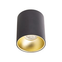 - Plafonnier rond noir et or en saillie, ampoule incluse, culot GU10, 345 Lumens, conso. 5W (eq. 50W), 2700 K, Blanc chaud - PL50RLNO 0