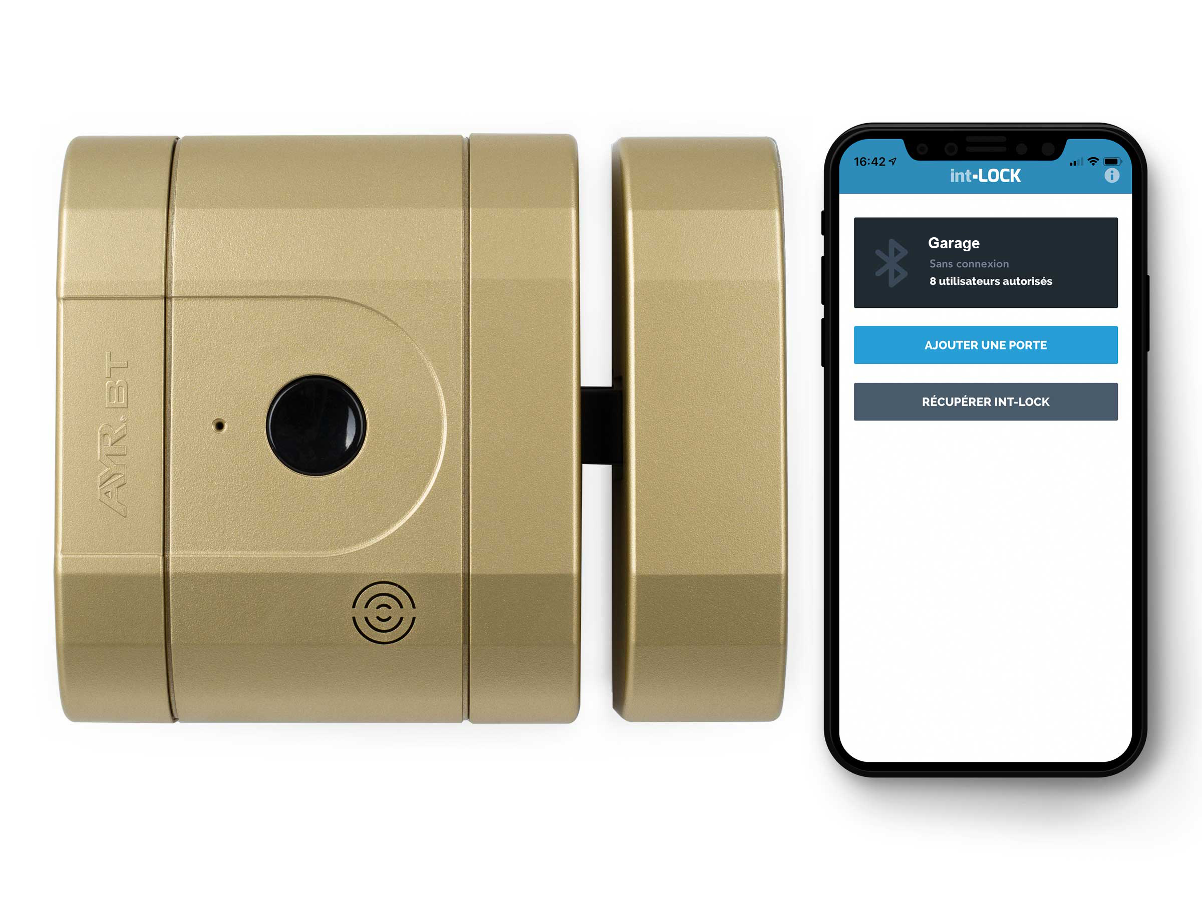 Verrou int-LOCK Bluetooth avec 2 télécommandes + APP pour Smartphone, finition laiton Mat-AYR