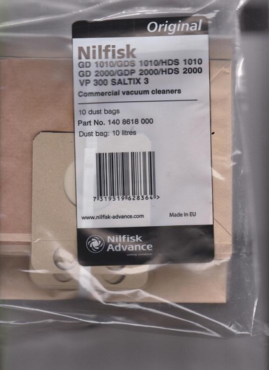 -10 sacs 10 Litres pour aspirateurs nilfisk Nilfisk
