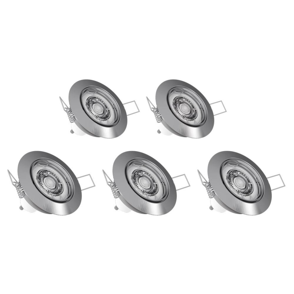 Lot de 5 Spots Encastrés Metal brossé - ORIENTABLE - Ampoule LED GU10 incluses - cons. 5W (eq. 50W) - 345 lumens - Blanc neutre