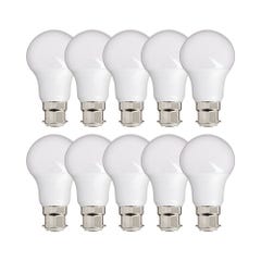 Lot de 10 Ampoules LED A60, culot B22, 10W cons. (60W eq.), lumière Blanc Chaud 0