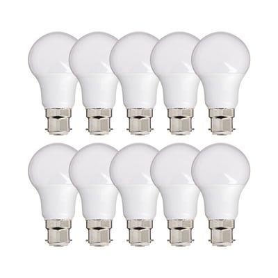 Lot de 10 Ampoules LED A60, culot B22, 10W cons. (60W eq.), lumière Blanc Chaud 0