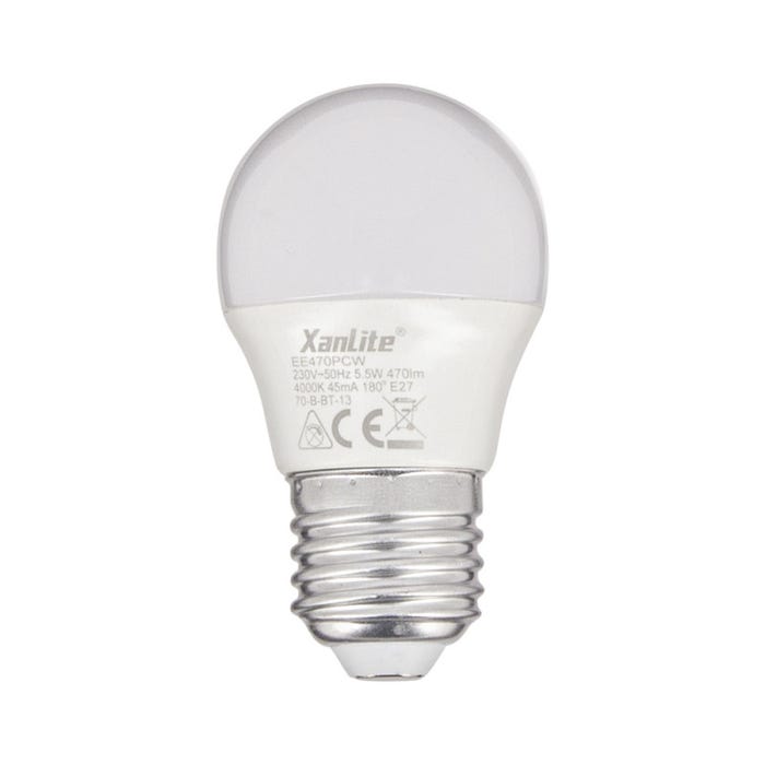 Xanlite - Ampoule LED P45, culot E27, 5,3W cons. (40W eq.), lumière blanc neutre - EE470PCW 0