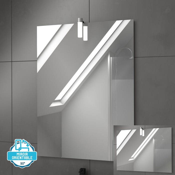 Meuble salle de bain 60x80 - Finition chene naturel + vasque noire + miroir Led - TIMBER 60 - Pack39 2
