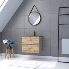 Meuble salle de bain 60x54 -Finition chene naturel + vasque noire + miroir barber-TIMBER 60 - Pack30 0