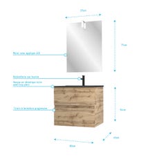 Meuble salle de bain 60x54 - Finition chene naturel + vasque noire + miroir Led - TIMBER 60 - Pack29 3