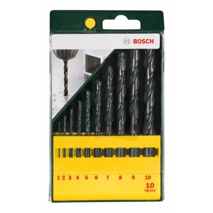 Bosch Accessories 2607019442 HSS Jeu de forets pour le métal 10 pièces laminé au rouleau DIN 338 tige cylindrique 1 5
