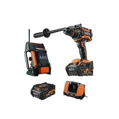 Pack AEG Perceuse percussion Brushless 18V BSB18BL-602C - Radio de chantier 12-18V DAB+ USB BR 1218C-0 - 2 batteries 6.0Ah 1 chargeur 0