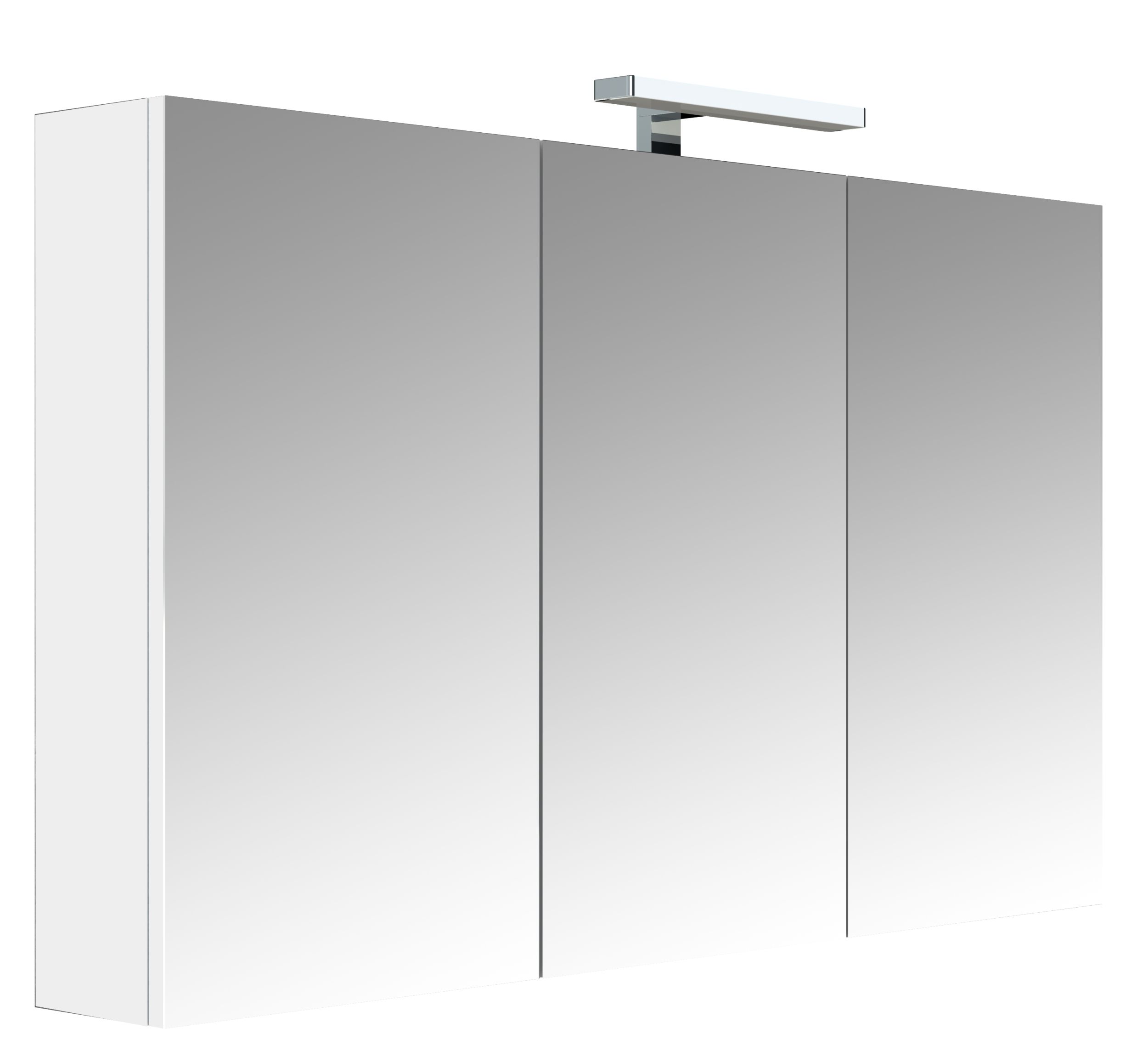 Armoire de toilette 120 cm avec éclairage LED et prise JUNO 3 portes miroir triptyque blanc brillant