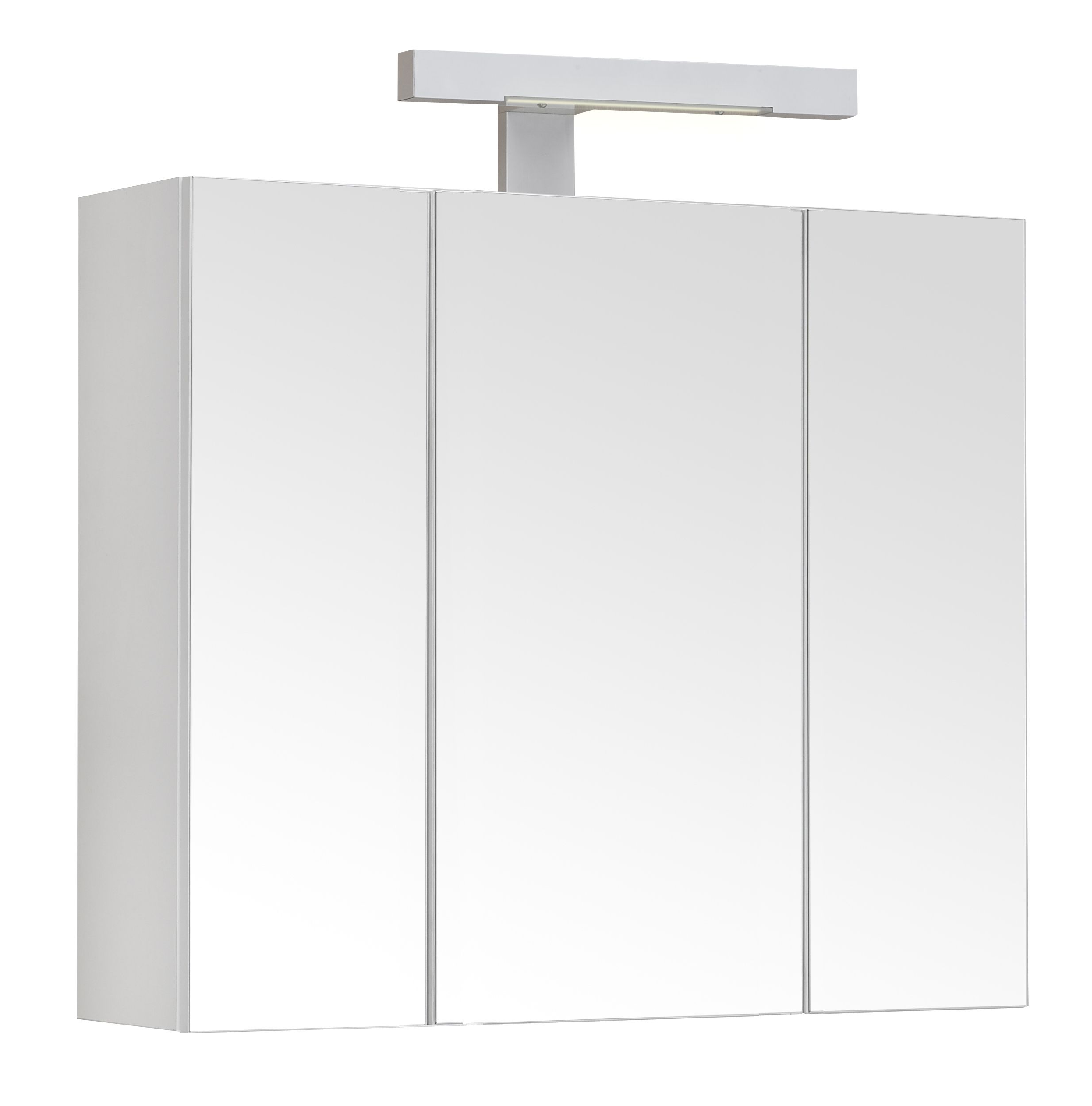 Armoire de toilette éclairante PIAN'O 60cm - 3 portes miroir éclairage LED et prise blanc mat