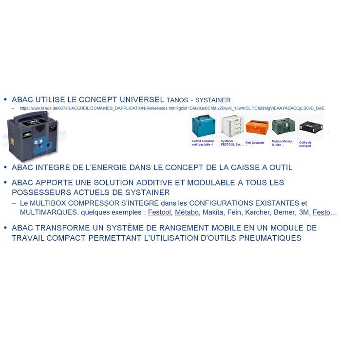 Abac - Compresseur sans huile MULTIFONCTION en Box 6l 160L/min 9.6m3/h 8 bar - MULTIBOX ABAC 3