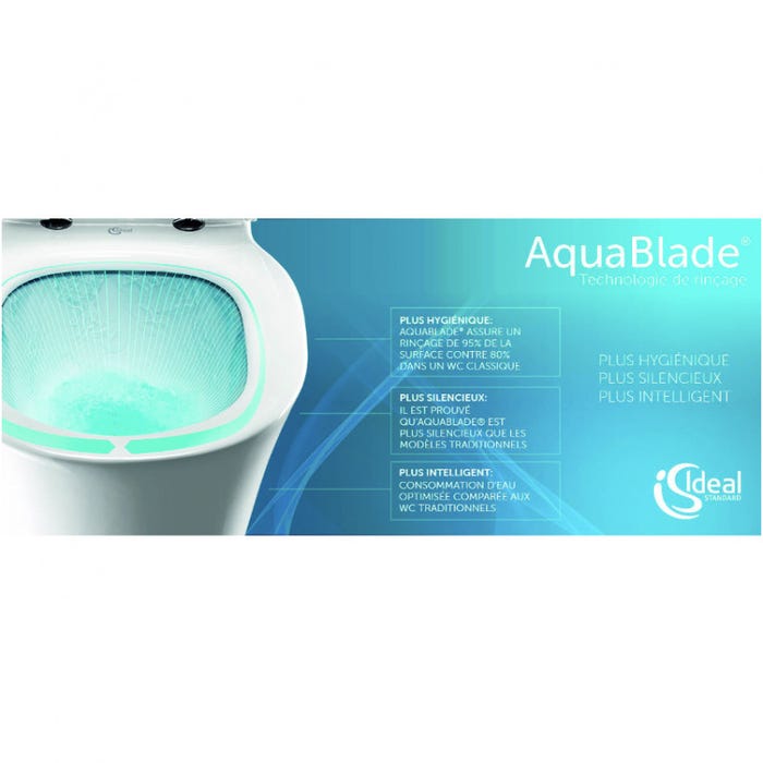 Ideal Standard - Pack WC Aquablade sans bride sortie horizontale alimentation latéral avec abattant frein de chute - TESI Ideal standard 3