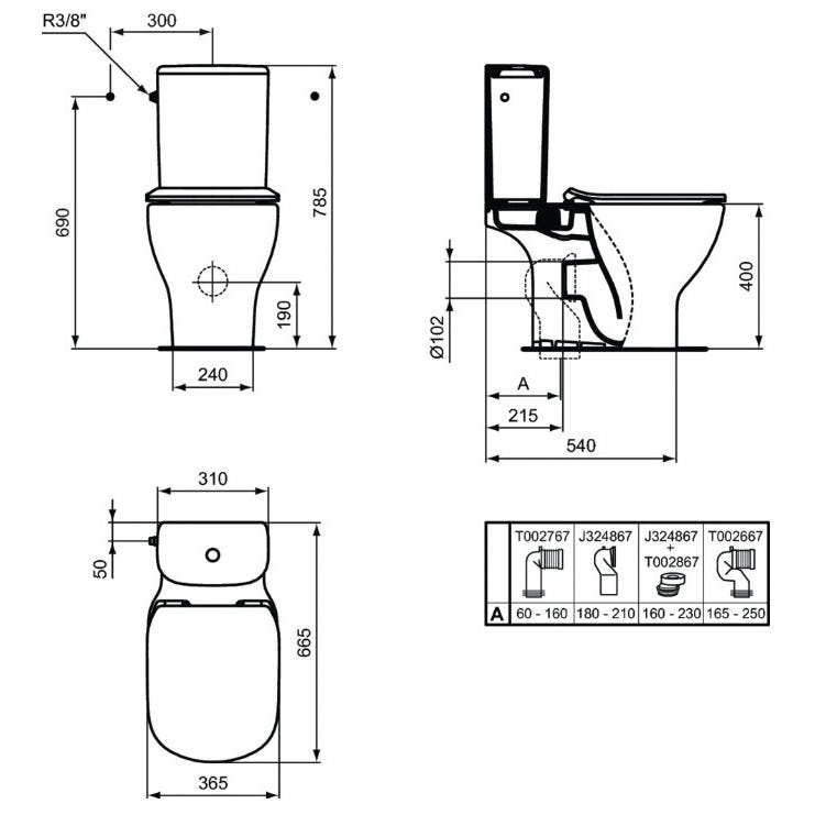Ideal Standard - Pack WC Aquablade sans bride sortie horizontale alimentation latéral avec abattant frein de chute - TESI Ideal standard 1