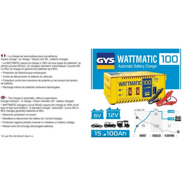 Chargeur de batterie automatique 6-12V 140W WATTMATIC 100 Gys 2