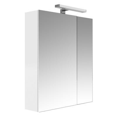 Armoire de salle de bain 60 cm avec éclairage LED et bloc prise JUNO 2 portes miroir blanc brillant 0