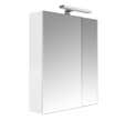 Armoire de salle de bain 60 cm avec éclairage LED et bloc prise JUNO 2 portes miroir blanc brillant