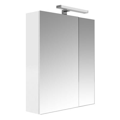 Armoire de salle de bain 60 cm avec éclairage LED et bloc prise JUNO 2 portes miroir blanc brillant