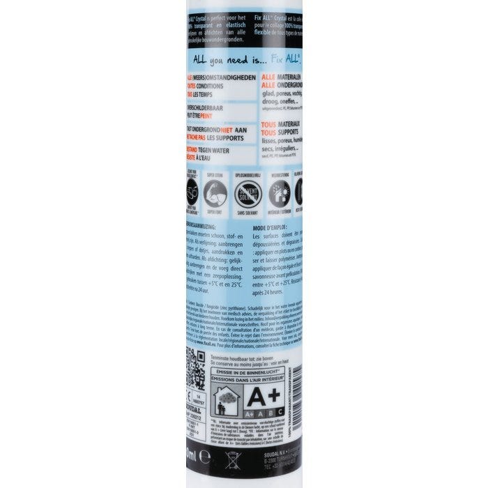 Mastic-colle polymère hybride FIX ALL CRYSTAL cartouche 290 ml - SOUDAL 110980 2