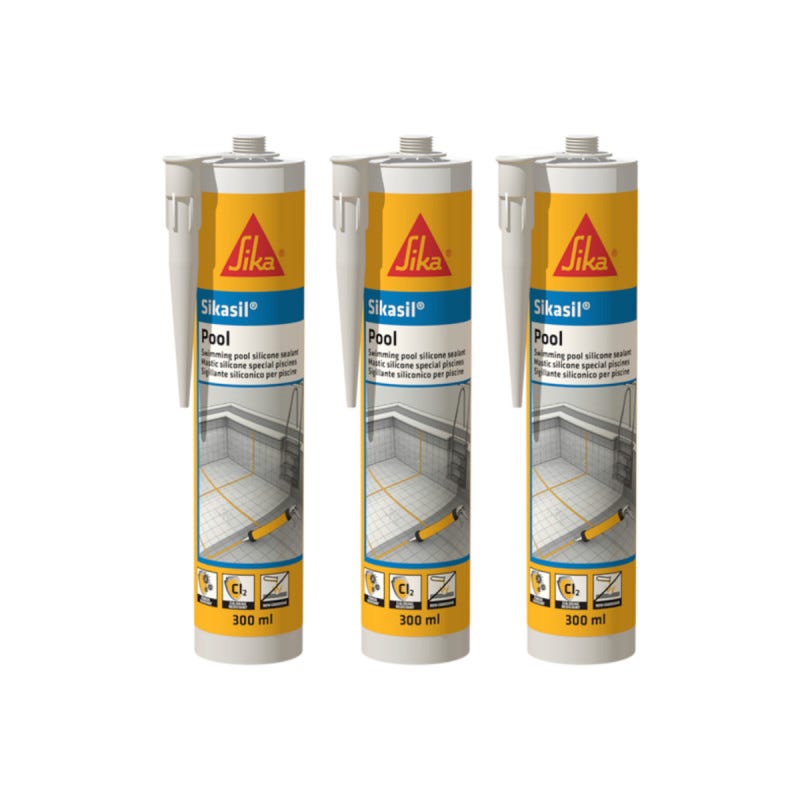 Lot de 3 mastic silicone SIKA Sikasil Pool - Joint pour piscine transparent - 300ml 0
