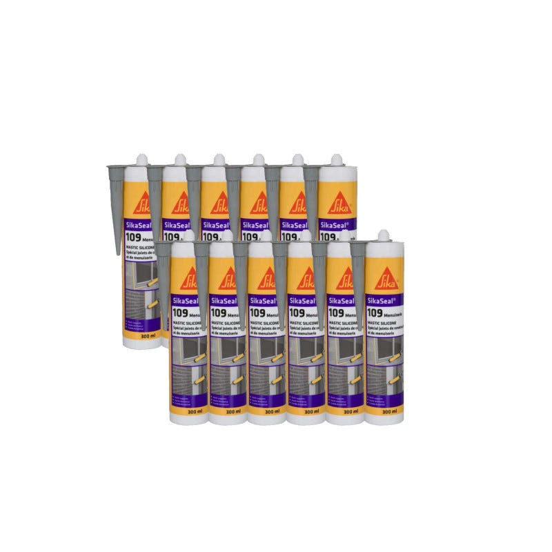Lot de 12 mastic silicone SIKA SikaSeal 109 Menuiserie - Gris - 300ml 0