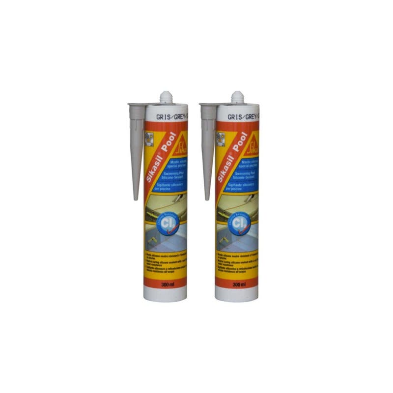 Lot de 2 mastic silicone SIKA Sikasil Pool - Joint pour piscine gris - 300ml 0