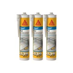 Lot de 3 mastic silicone SIKA Sikasil Pool - Joint pour piscine gris - 300ml 0