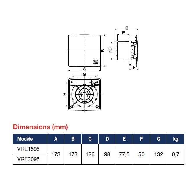 Ventilation Mécanique Répartie (VMR) WC 1 / 2,9W 15 / 85 m3/h EVO HABITAT Vortice 1