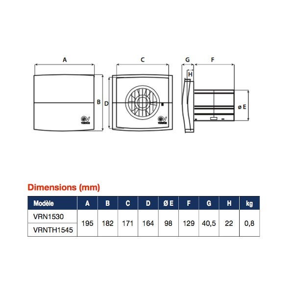 Ventilation Mécanique Répartie (VMR) sanitaire 1,5 / 2 W 15 / 30 m3/h Notus HABITAT Vortice 1