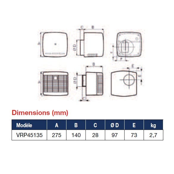 Ventilation Mécanique Répartie (VMR) PRESS cuisine 4 / 29 W 52 / 149 m3/h HABITAT Vortice 1