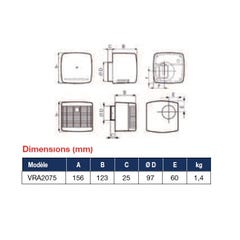 Ventilation Mécanique Répartie (VMR) ARIETT sanitaire 8 / 12 W 27 / 85 m3/h HABITAT Vortice 1
