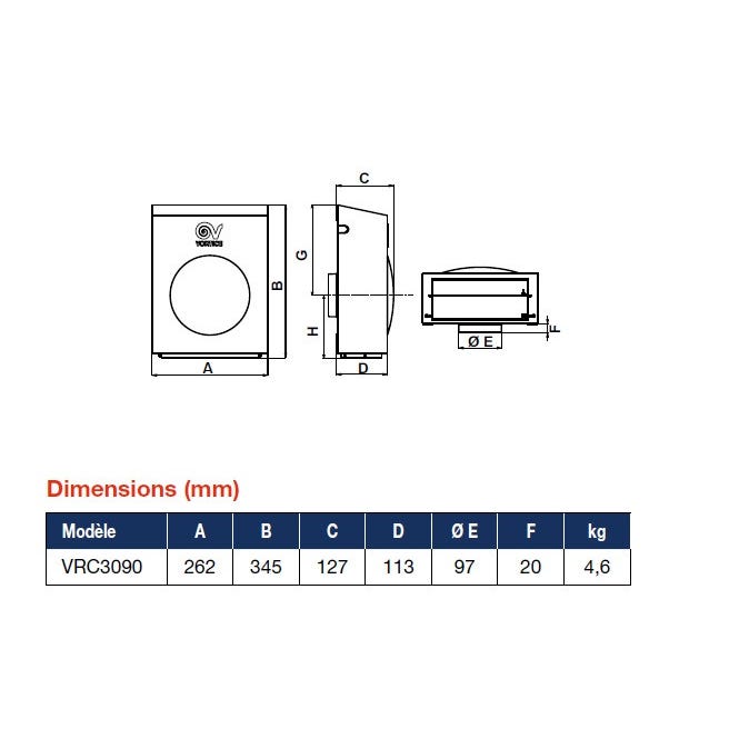 Ventilation Mécanique Répartie (VMR) sanitaire/ cuisine 5 / 16 W 30 / 90 m3/h CA HABITAT Vortice 1