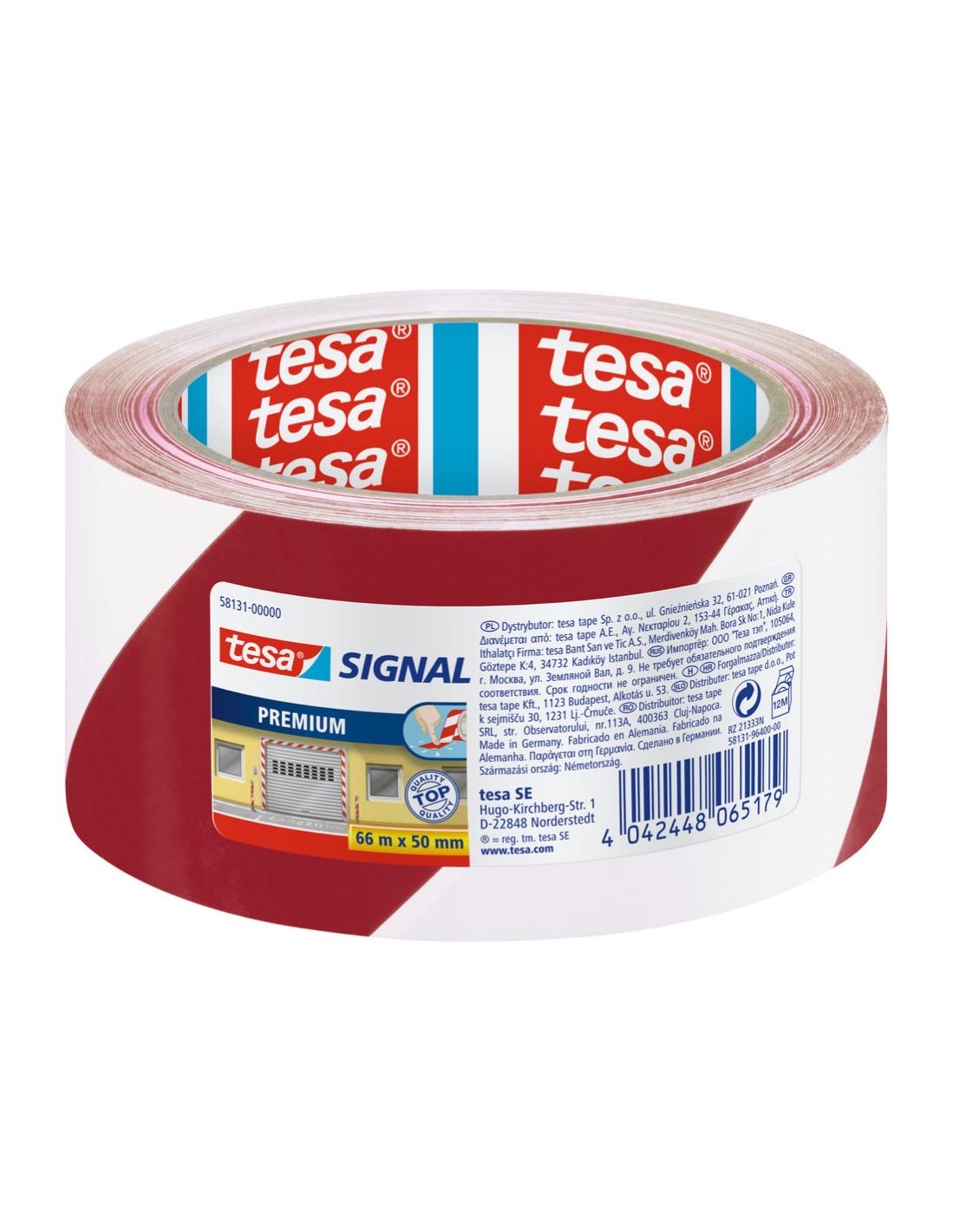 Bande adhésive de marquage tesa® SIGNAL tesa 58131-00000-01 rouge, blanc (L x l) 66 m x 50 mm caoutchouc 1 pc(s)