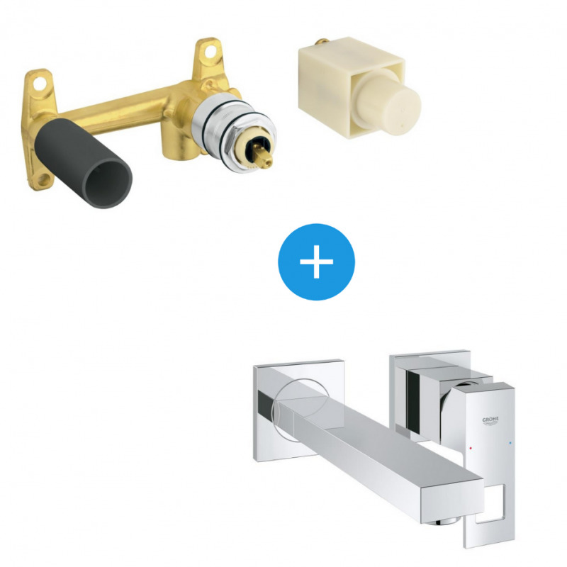 Grohe Eurocube Set Mitigeur monocommande 2 trous lavabo encastré mural Chrome Taille M + Corps encastré (23447000-SET)