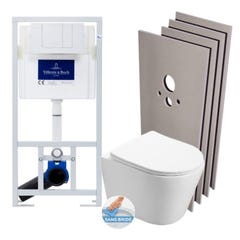 Villeroy & Boch Pack WC bâti-support + WC Infinitio rimless + Abattant softclose + Plaque blanche + Set d'habillage 0