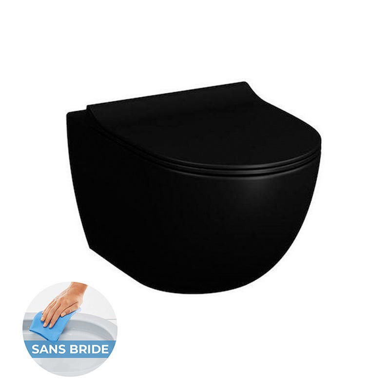 Pack WC Bati-support Geberit UP720 extra-plat + WC Vitra Sento sans bride Noir mat + Abattant softclose + Plaque Noire 2