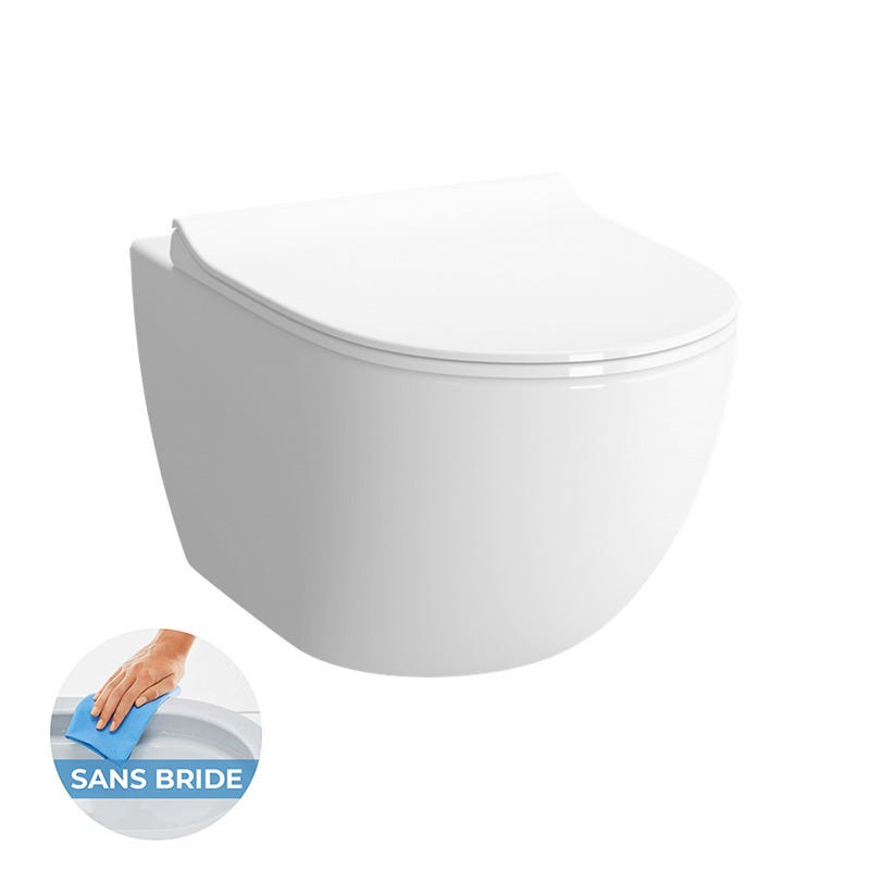 Pack WC Bati-support Geberit UP720 extra-plat + WC Vitra Sento sans bride + Abattant softclose + Plaque blanche 2