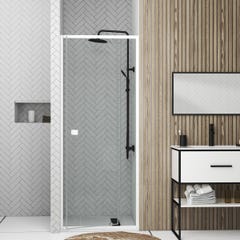 Porte de douche pivotante ajustable de 69 à 80cm en Alu. Blanc et verre transparent - WHITY PIVOT 4
