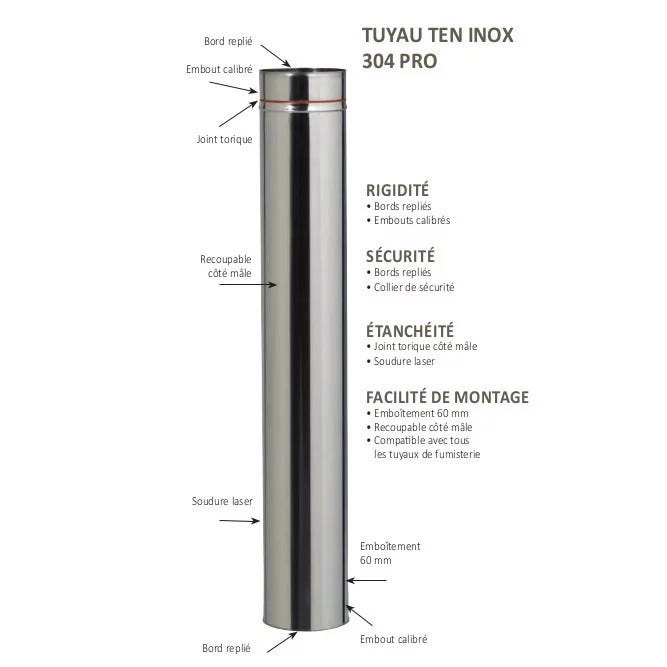 Tuyau rigide TEN 601230 inox 304 pro 100cm D230mm 1