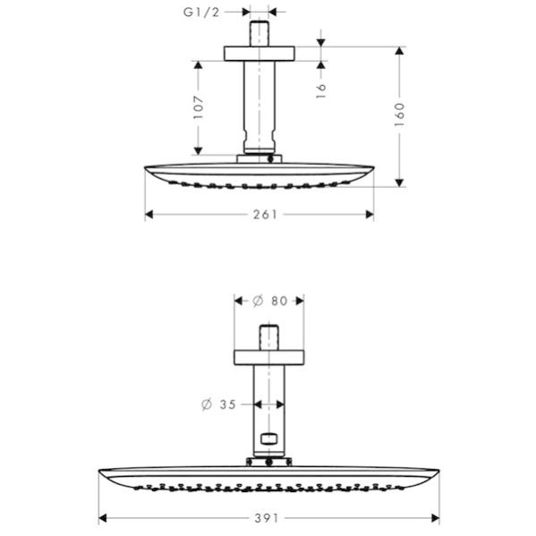 HANSGROHE Douche de tête 400mm PuraVida EcoSmart racc. plafond chromé