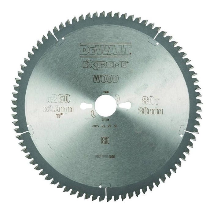 Lame de scie circulaire stationnaire 80 dents Extreme Workshop DEWALT DT4280-QZ 260x30mm 2