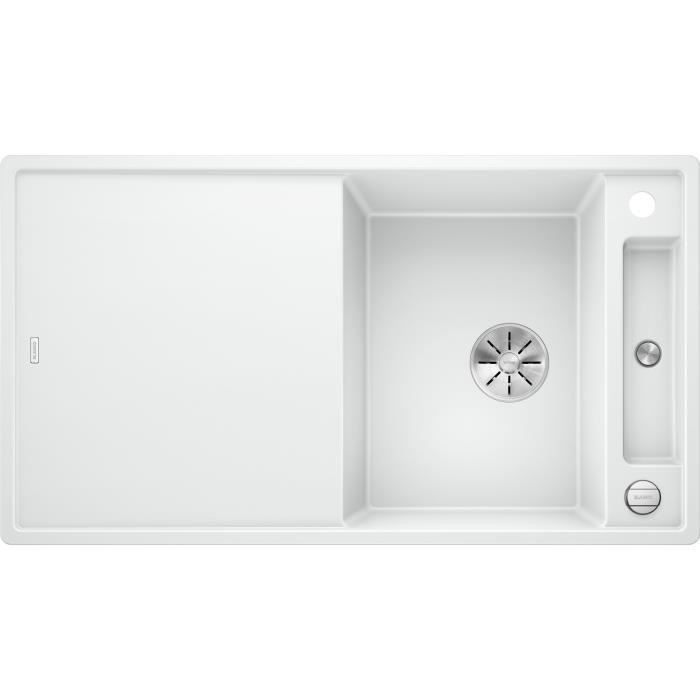 BLANCO Axia III 5S - SILGRANIT - 1 cuve 1/2 - reversible - vidage auto - siphon inclus - planche a decouper en verre - blanc