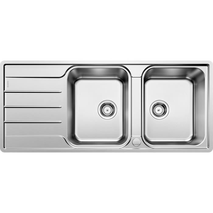BLANCO Lemis 8S-IF - evier - Inox brosse - 2 cuves - egouttoir reversible - vidage auto - a encastrer a fleur de plan