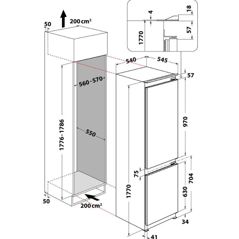 Réfrigérateurs combinés 275L Froid Statique WHIRLPOOL INTEGRABLE 54cm F, ART65021 4