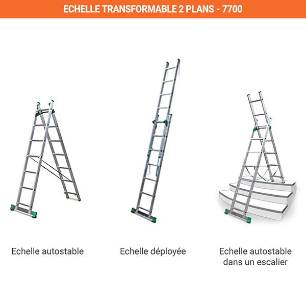 Echelle transformable 2x7 barreaux - Longueur déployée 3.14m - 7707 5