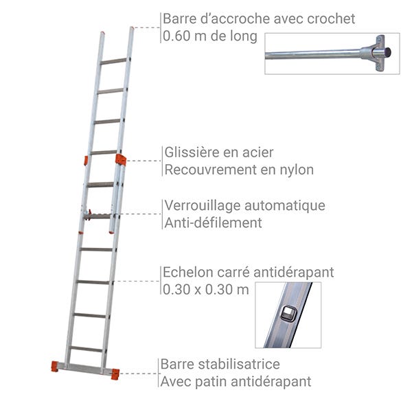 Echelle cage d'escalier 2x11 barreaux - Hauteur à atteindre 5.59m - G350-060 3