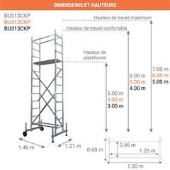 Echafaudage pour escalier - Hauteur de plateforme de 5.00m - Hauteur de travail maximale de 7.00m - BU513-CKP 1