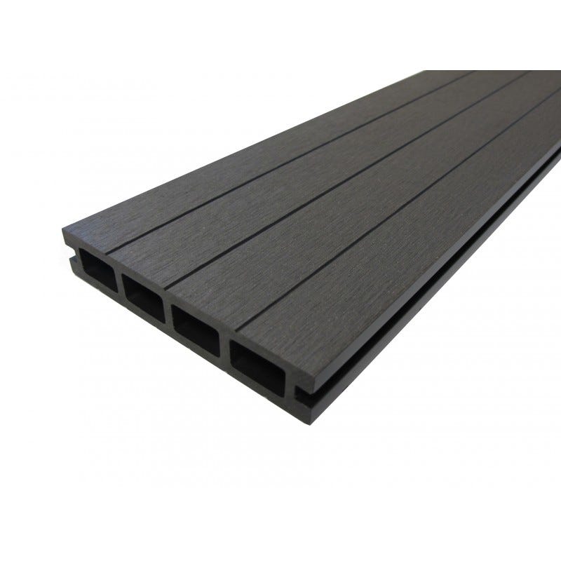 Lame terrasse bois composite alvéolaire Qualita - Gris carbone, L : 360 cm, l : 14 cm, E : 25mm 0