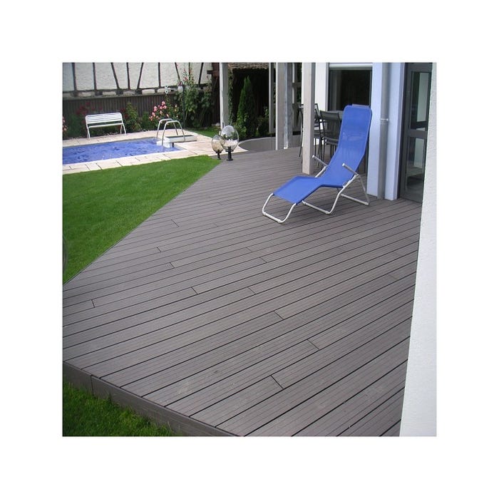 Lame terrasse bois composite alvéolaire Qualita - Gris carbone, L : 360 cm, l : 14 cm, E : 25mm 1